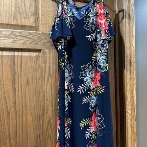 MSK Floral Navy Dress open shoulder